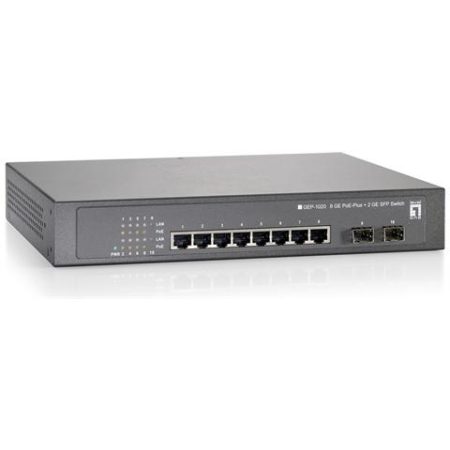 Levelone Ethernet Switch Levelone Gep-1020 8 Porte – 8 X Poe+ – 2 X Slot Espansione – 10/100/1000Base-T, 1000Base-X – Desktop, Rack-Montabile Switch