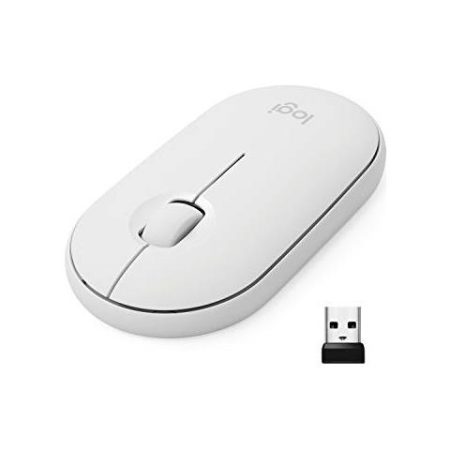 Ripetitore Wifi Logitech Pebble Logitech Wireless Mouse, Bluetooth O Con 2.4Ghz Mini Usb Ricevitore, Silenzioso, Sottile, Fare Clic Su Silenziosi, Per Pc / Mac / Laptop / Ipados, Bianco